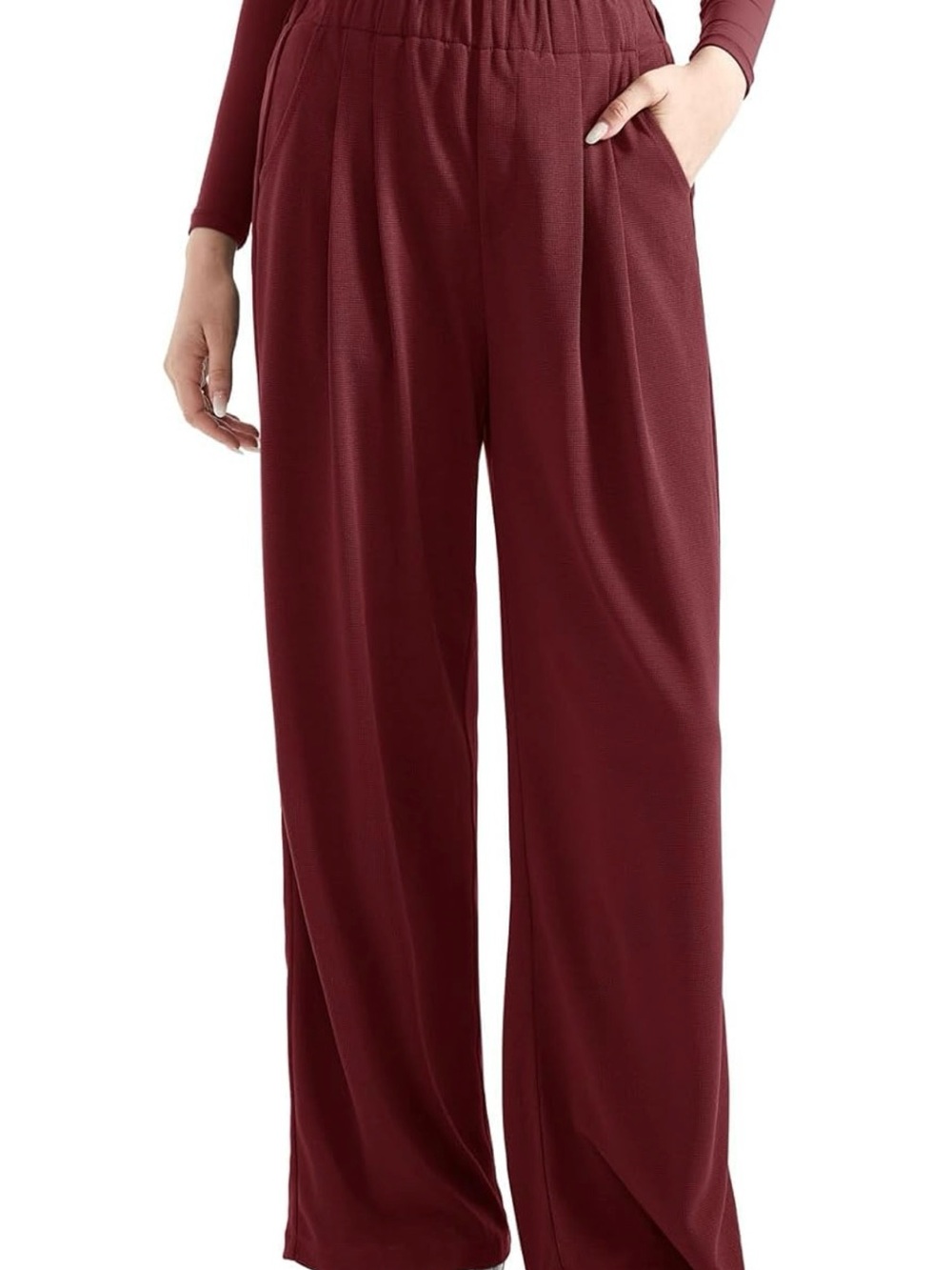 Wide-Leg Pull-On Pants in Wine